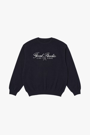 BASIC EMBROIDERY SWEATER-DARK NAVY