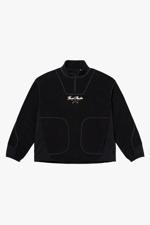 WOVEN PATCH TERRY FLEECE QUARTER ZIP-UP-BLACK