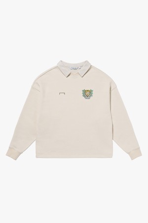 EMBLEM OVER FIT COLLARED SWEAT-OATMEAL