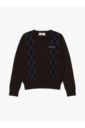 MCC W ARGYLE CREW NECK SWEATER-DARK BROWN_BROWN-a