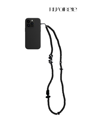 nature beads crossbody  phone strap jet black 46cm