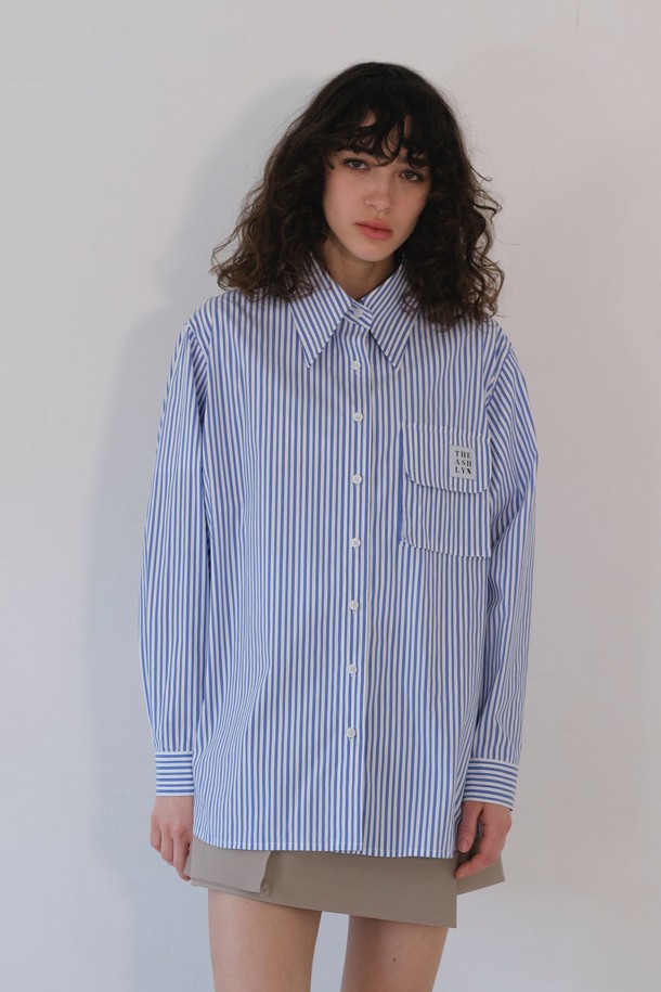 THE ASHLYNN - 셔츠 - OCEAN OVERSIZED STRIPE SHIRT_BLUE