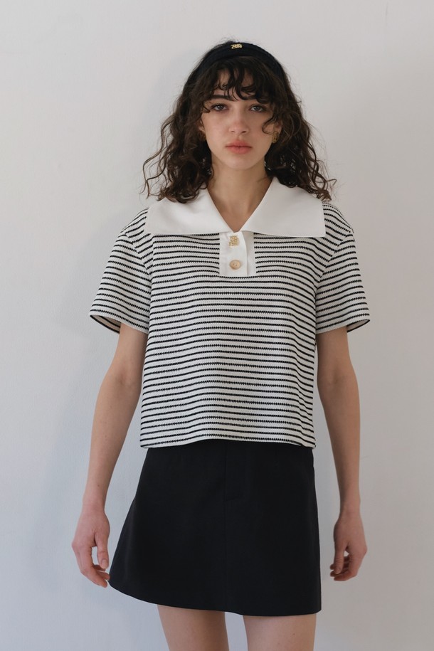 THE ASHLYNN - 반소매 티셔츠 - MONA COLLAR STRIPE TOP