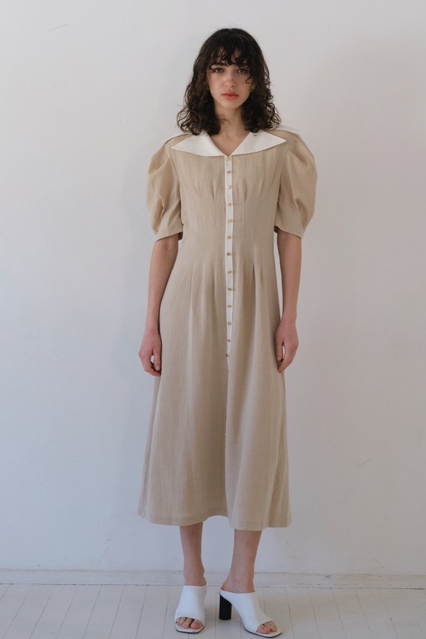 THE ASHLYNN - 반소매 원피스 - YVVONE BUTTON MIDI DRESS