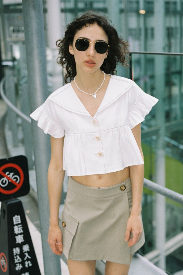 THE ASHLYNN - 블라우스 - PETITE STITCH CROP BLOUSE_WHITE