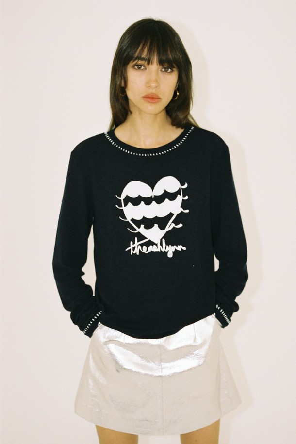 THE ASHLYNN - 긴소매 티셔츠 - VINNY HEART WAVE LONG SLEEVE TOP_NAVY