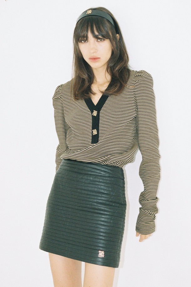 THE ASHLYNN - 긴소매 티셔츠 - MANNY STRIPE TOP_CAMEL/BLACK