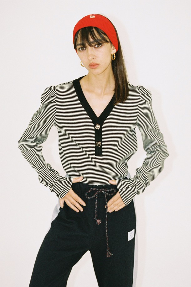 THE ASHLYNN - 긴소매 티셔츠 - MANNY STRIPE TOP_IVORY/BLACK