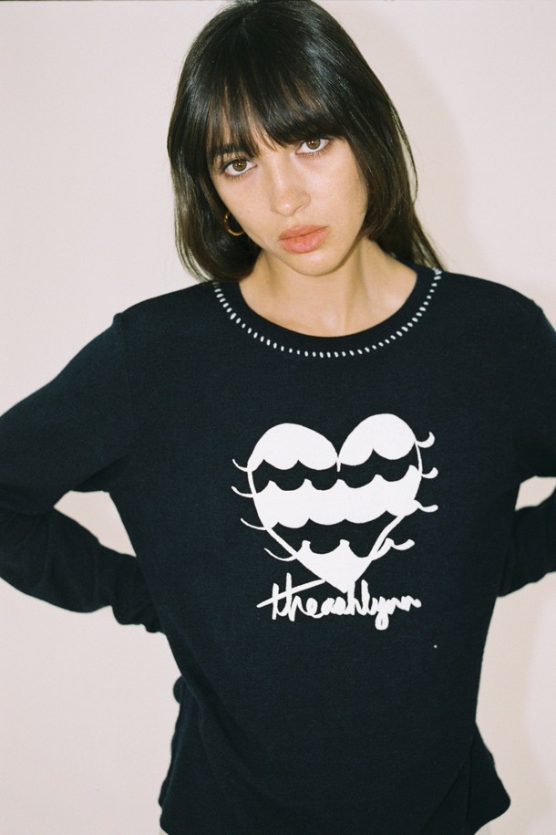 THE ASHLYNN - 긴소매 티셔츠 - VINNY HEART WAVE LONG SLEEVE TOP_NAVY