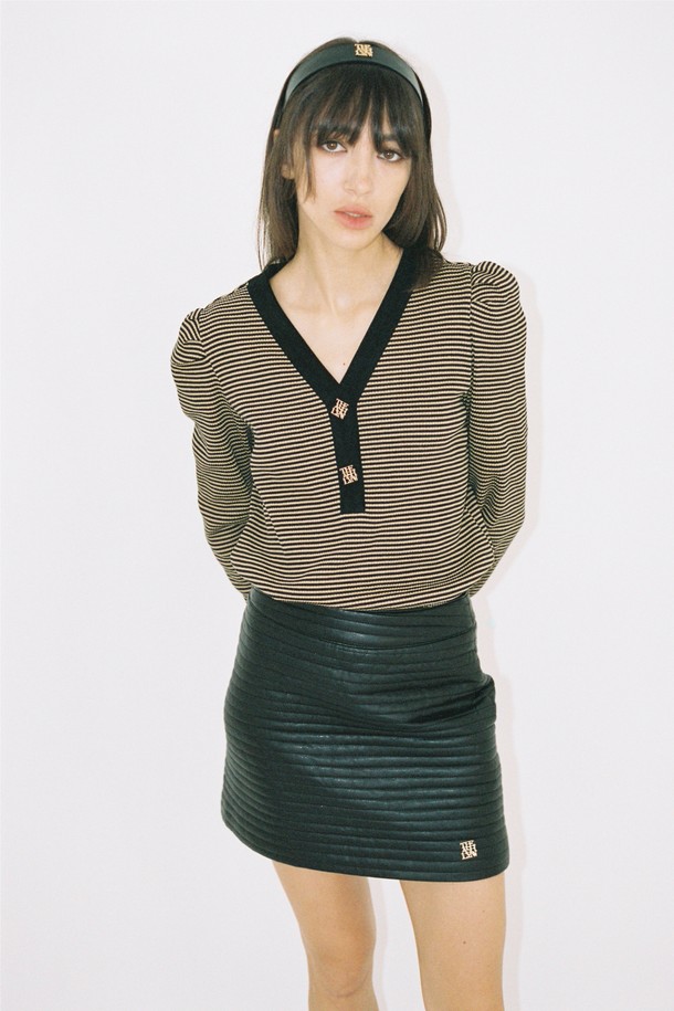 THE ASHLYNN - 긴소매 티셔츠 - MANNY STRIPE TOP_CAMEL/BLACK