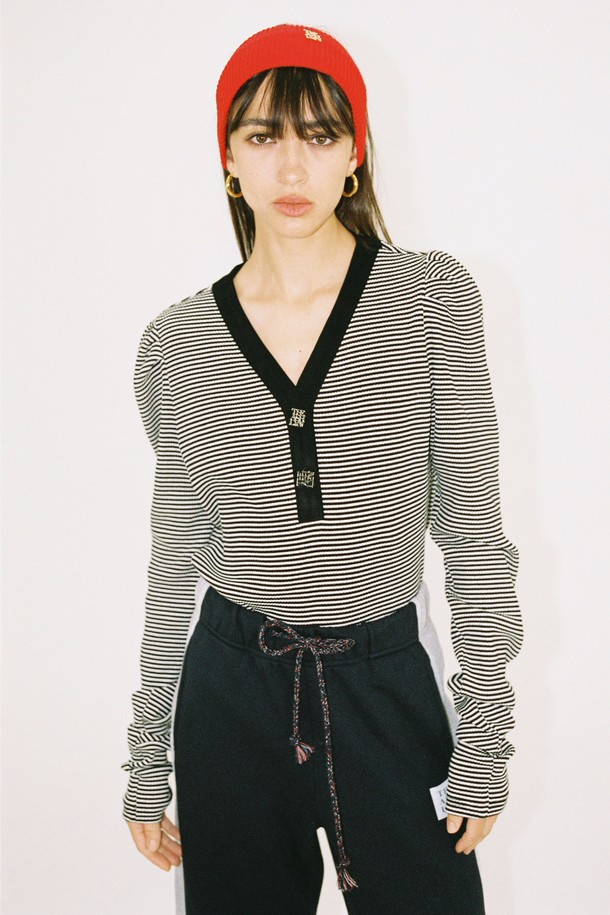 THE ASHLYNN - 긴소매 티셔츠 - MANNY STRIPE TOP_IVORY/BLACK