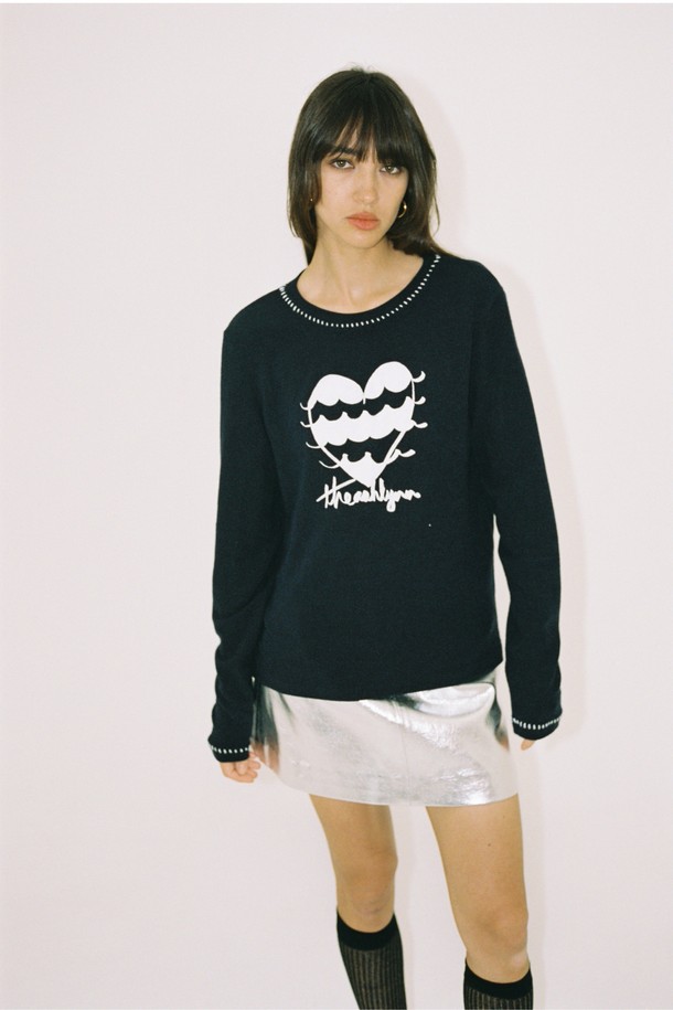 THE ASHLYNN - 긴소매 티셔츠 - VINNY HEART WAVE LONG SLEEVE TOP_NAVY