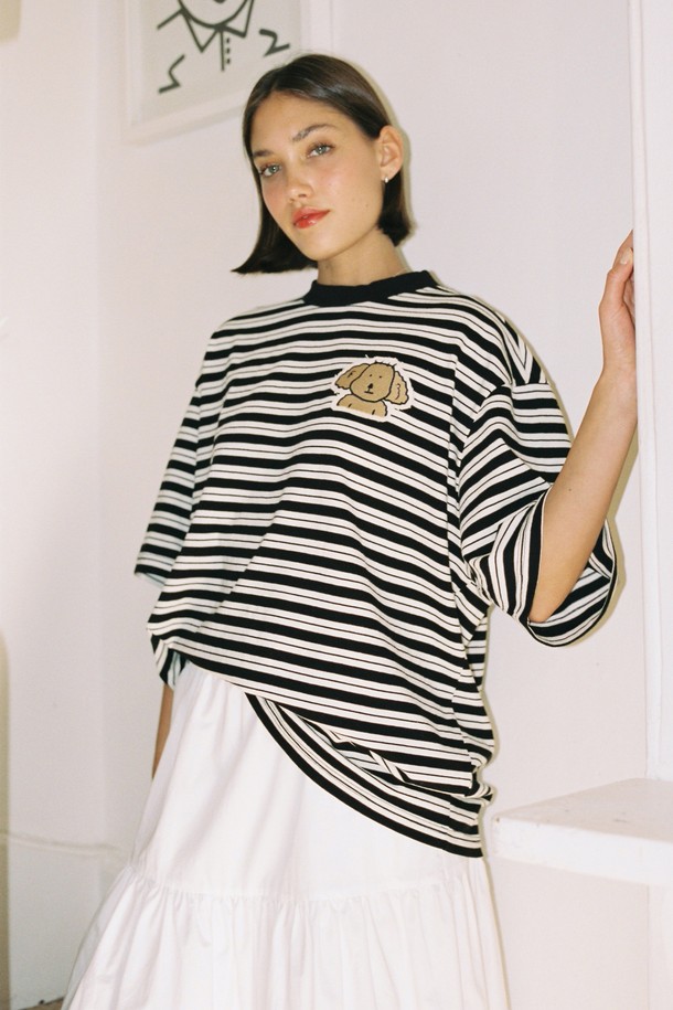 THE ASHLYNN - 긴소매 티셔츠 - BIG PAM PATCH OVERSIZED T SHIRT(UNISEX)_BLACK (2 SIZES)