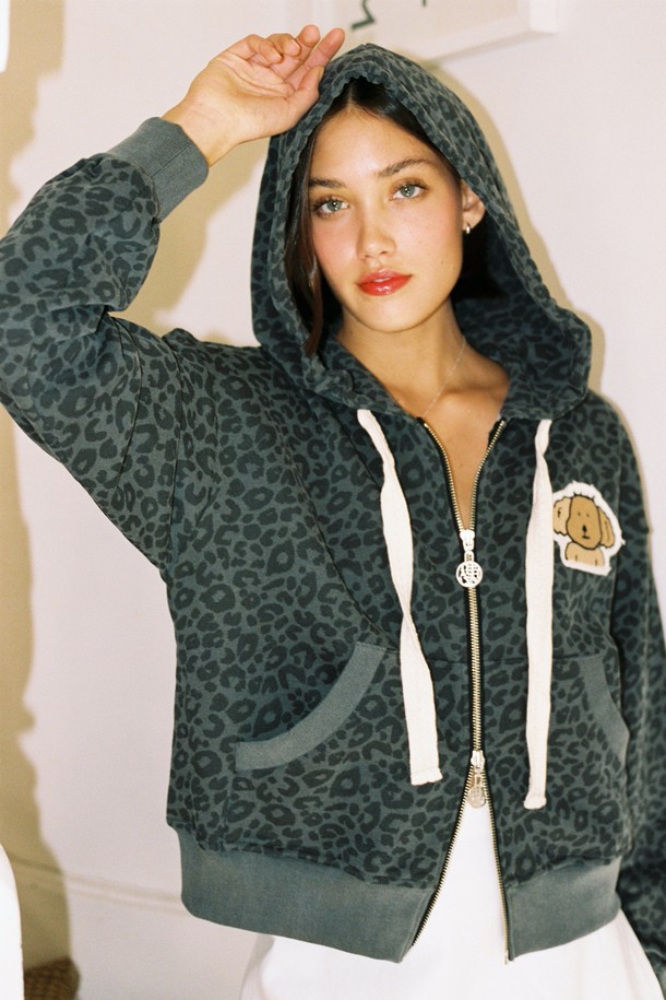 THE ASHLYNN - 후디 - LEOPARD HOODIE ZIPUP_GREY