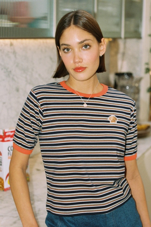 THE ASHLYNN - 긴소매 티셔츠 - PEACHY STRIPE T SHIRT ORANGE NAVY