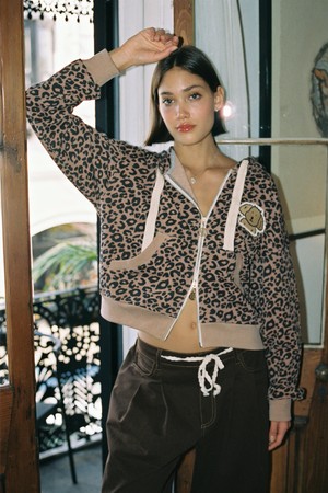 LEOPARD HOODIE ZIPUP_BROWN