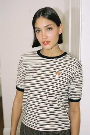 PEACHY STRIPE T SHIRT CREAM