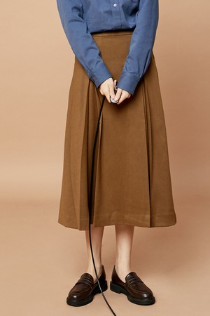 2 PLEATS SKIRT_brown