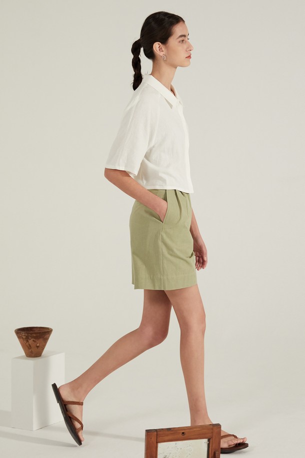 Quafe - 롱/미디팬츠 - STRING SHORT PANTS_Green