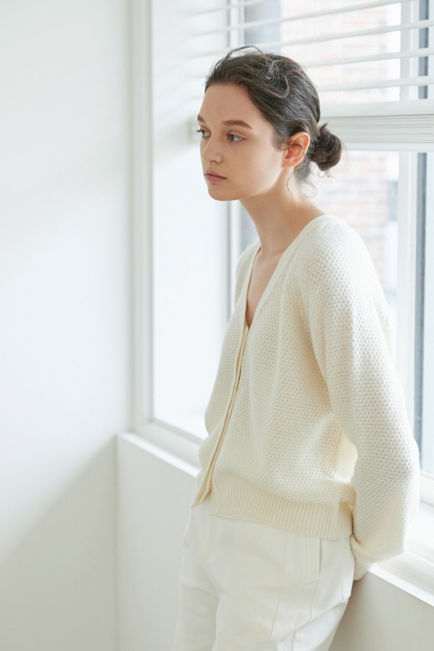 Quafe - 가디건 - CASHMERE HIDDEN CARDIGAN_Ivory