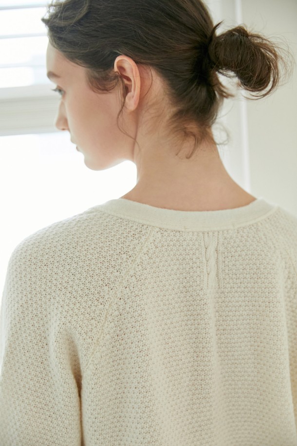 Quafe - 가디건 - CASHMERE HIDDEN CARDIGAN_Ivory