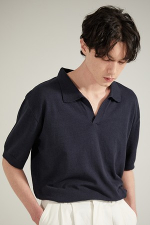 COTTON KNIT SHORT SLEEVE SHIRT_Navy