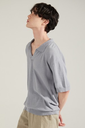 COTTON KNIT SHORT SLEEVE SHIRT_Pale blue