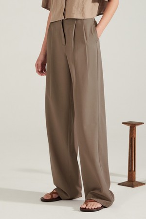 TWO TUCK WIDE PANTS_Brown