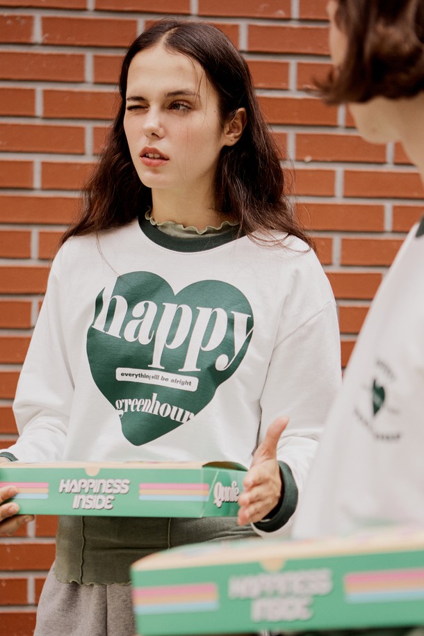 Quafe - 긴소매 티셔츠 - HEART CROP T-SHIRT_White