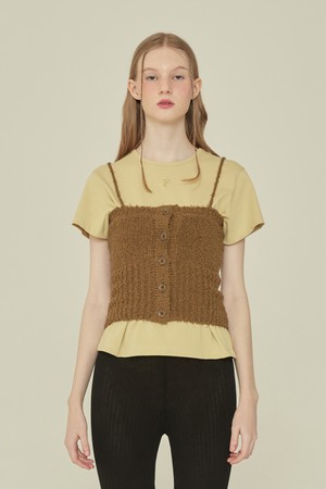 KNIT BUTTON BUSTIER_Khaki brown