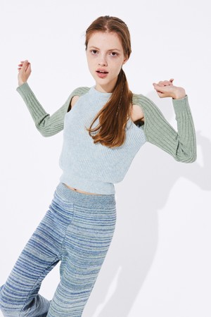 SLIT BLENDING KNIT TOP_Blue green