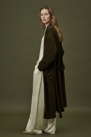 CLASSIC KNIT LONG ROBE_khaki black (women)