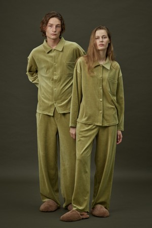 VELOUR PAJAMA COUPLE SET_mild green