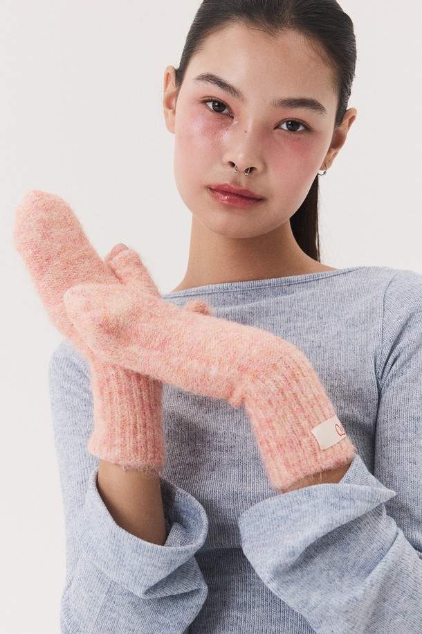 Quafe - 장갑 - LABEL KNITTED MITTENS_red orange