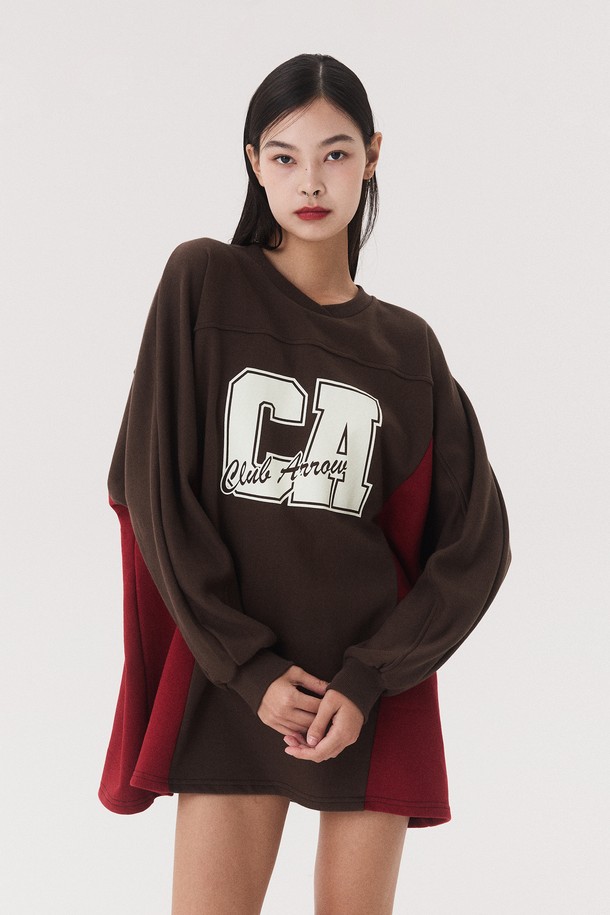 Quafe - 긴소매 원피스 - PRINTED COLORBLOCK MTM ONEPIECE_brown/red