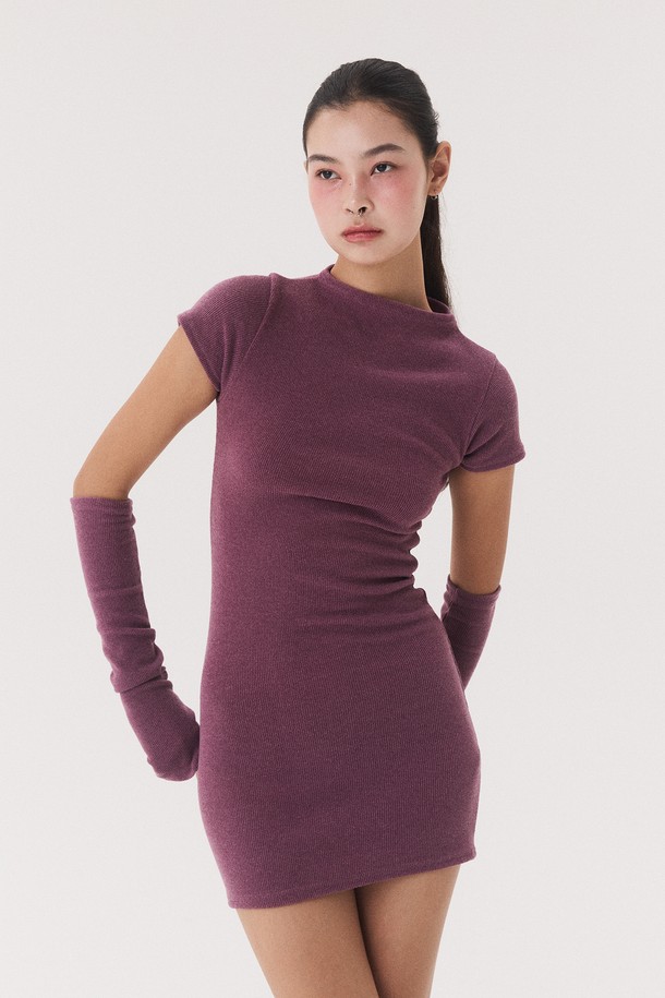 Quafe - 니트 원피스 - KNIT ONEPIECE & WARMER SET_purple