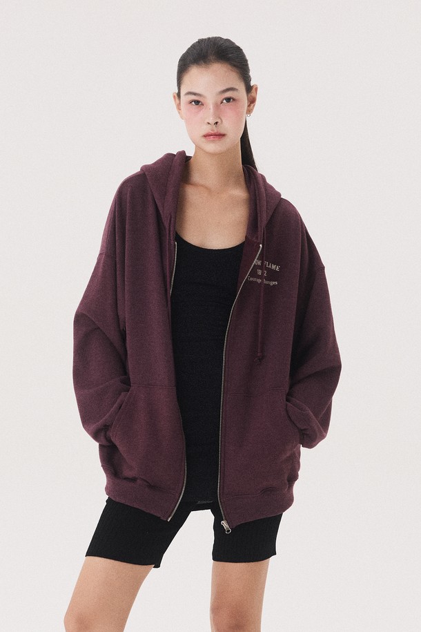 Quafe - 후드 집업 - OVER FIT ARROW HOODY ZIP UP_vintage burgundy