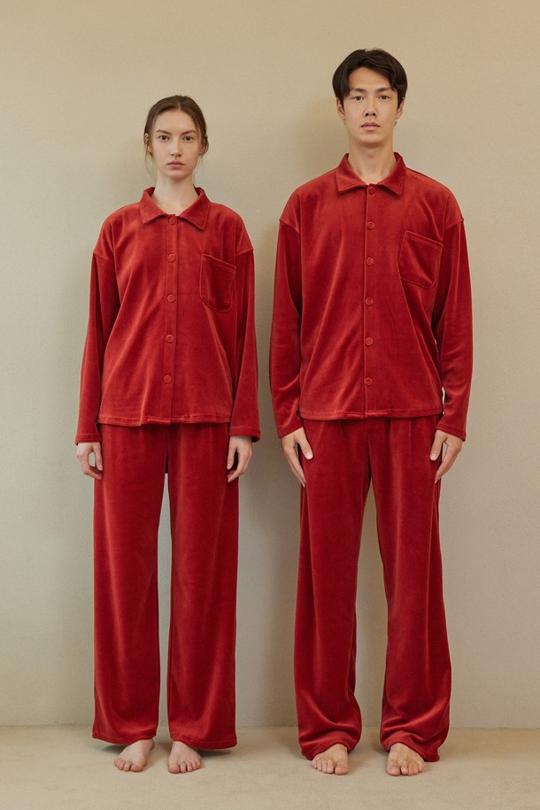 atempo - 언더웨어 - VELOUR PAJAMA COUPLE SET_carmine red