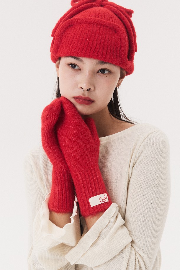 Quafe - 장갑 - LABEL KNITTED MITTENS_red