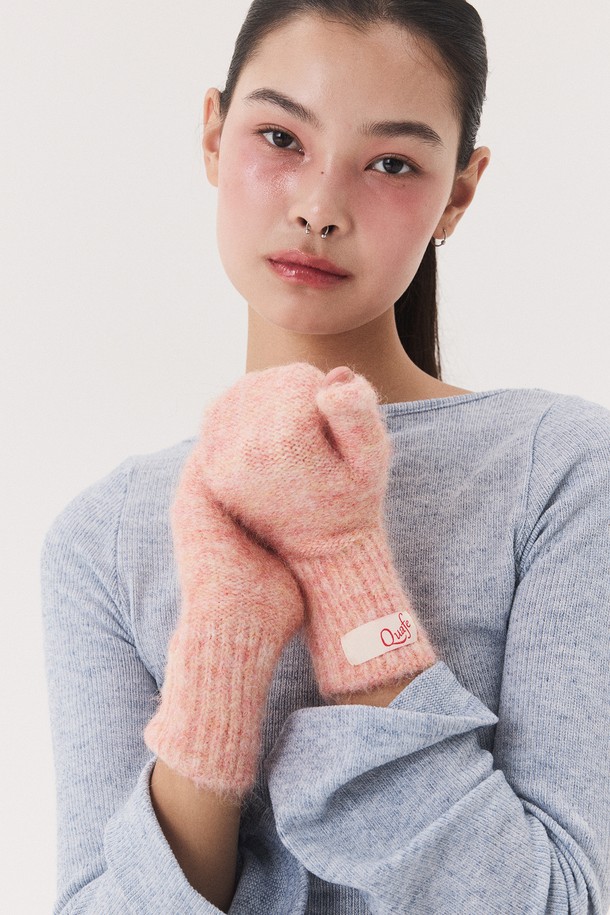 Quafe - 장갑 - LABEL KNITTED MITTENS_red orange