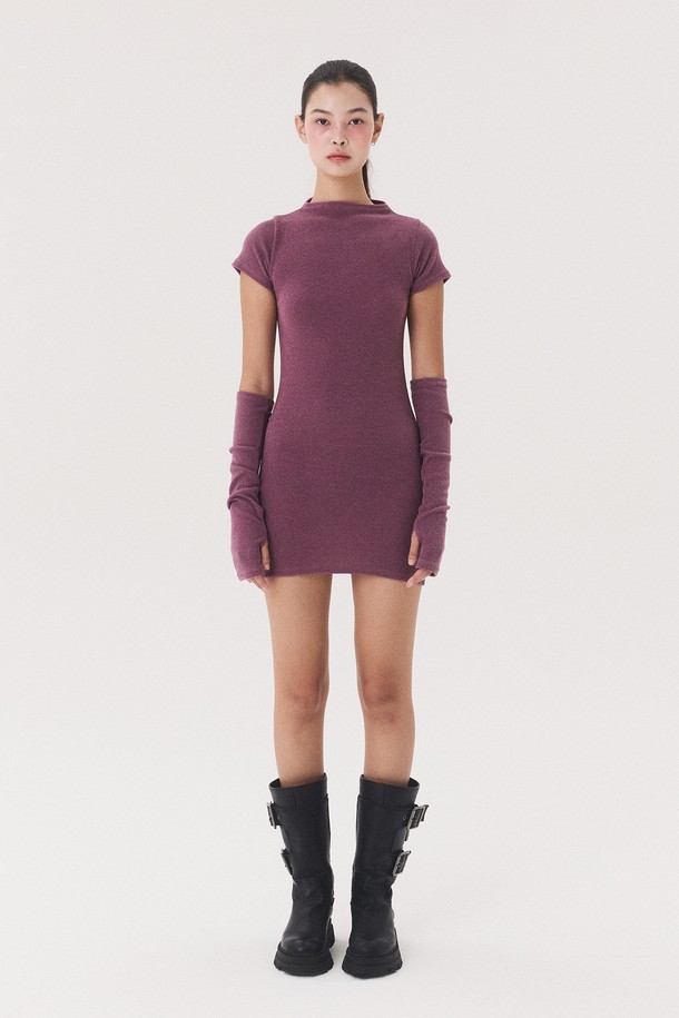 Quafe - 니트 원피스 - KNIT ONEPIECE & WARMER SET_purple