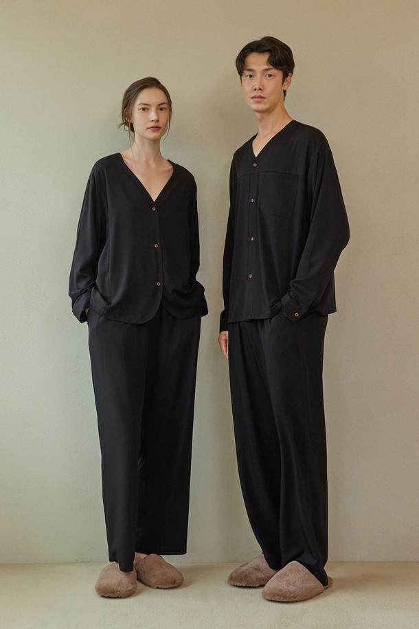 atempo - 언더웨어 - COZY PAJAMA COUPLE SET_ebony black