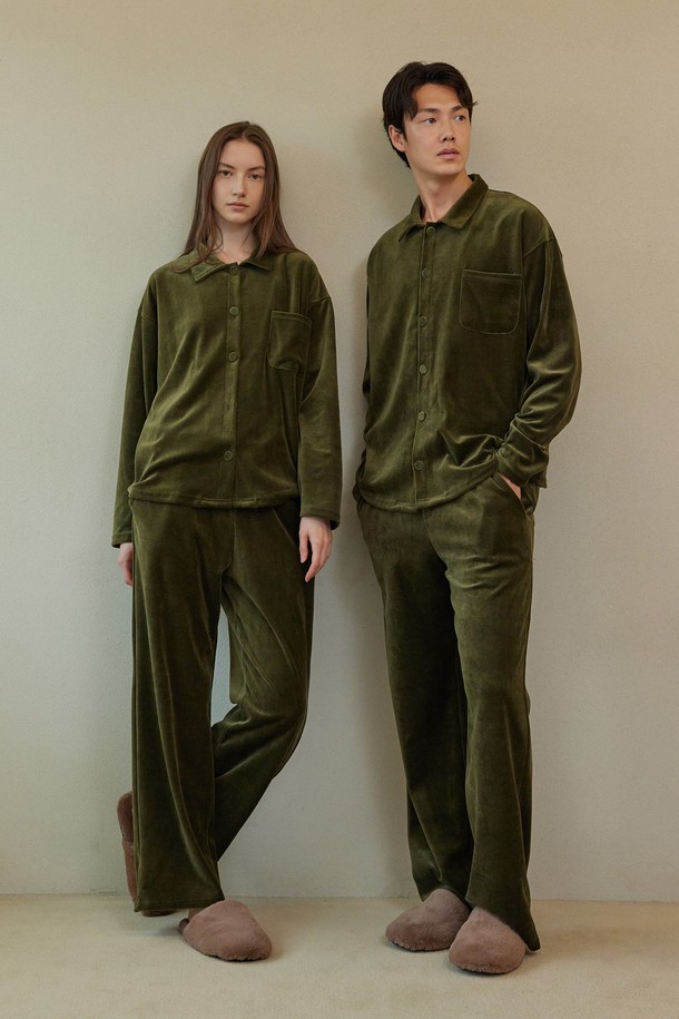 atempo - 언더웨어 - VELOUR PAJAMA COUPLE SET_olive