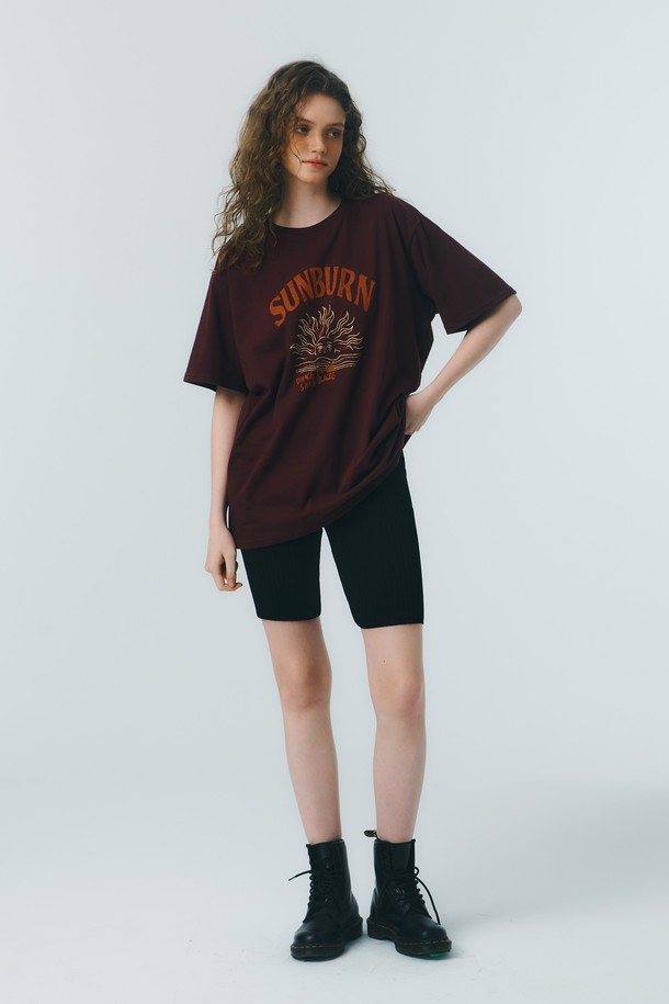 Quafe - 반소매 티셔츠 - SUNBURN VINTAGE T-SHIRT_burgundy