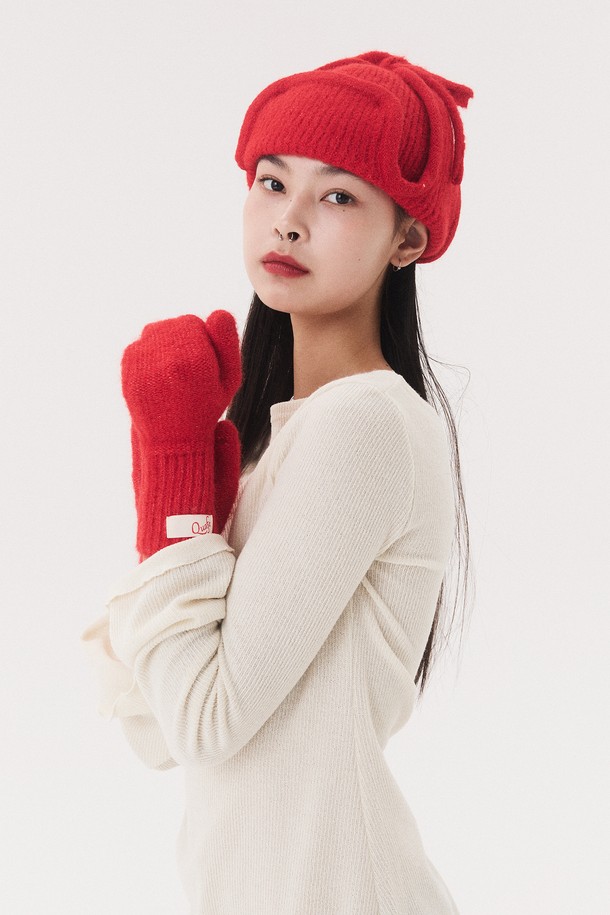 Quafe - 장갑 - LABEL KNITTED MITTENS_red