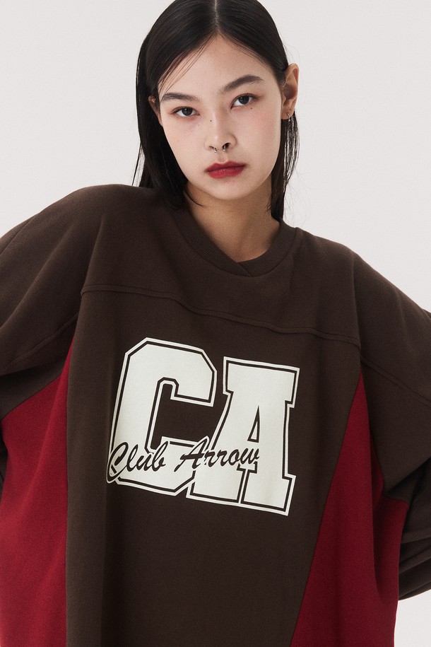 Quafe - 긴소매 원피스 - PRINTED COLORBLOCK MTM ONEPIECE_brown/red