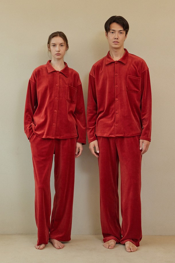 atempo - 언더웨어 - VELOUR PAJAMA COUPLE SET_carmine red