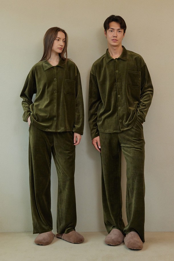 atempo - 언더웨어 - VELOUR PAJAMA COUPLE SET_olive