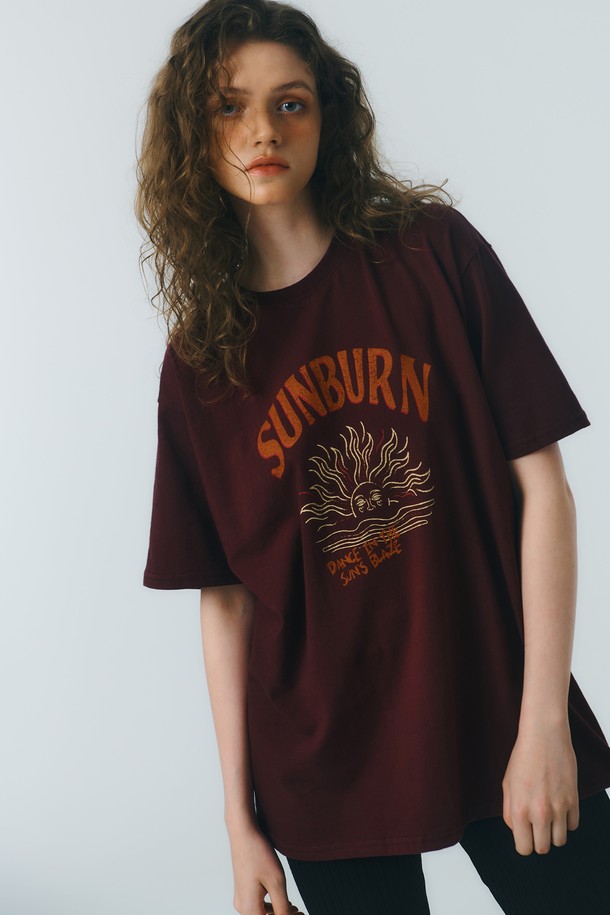 Quafe - 반소매 티셔츠 - SUNBURN VINTAGE T-SHIRT_burgundy