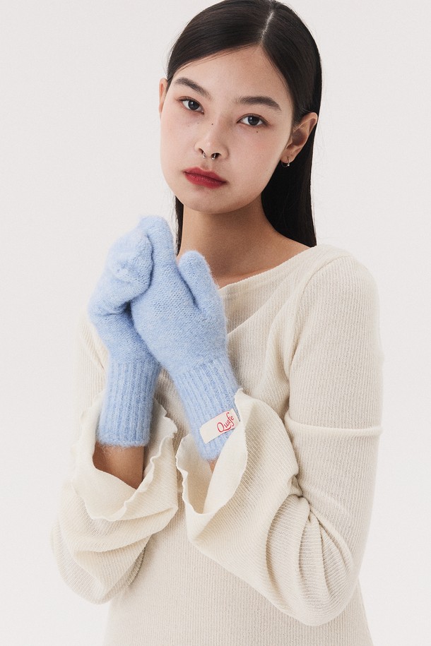 Quafe - 장갑 - LABEL KNITTED MITTENS_ice blue